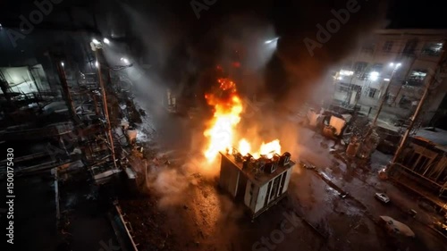 Wallpaper Mural Electrical Transformer Bursts into Flames During Nighttime Industrial Accident Torontodigital.ca