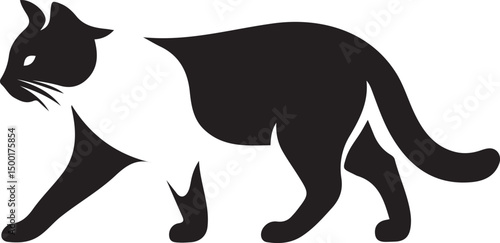 Black cat walking graphic, minimal pet silhouette