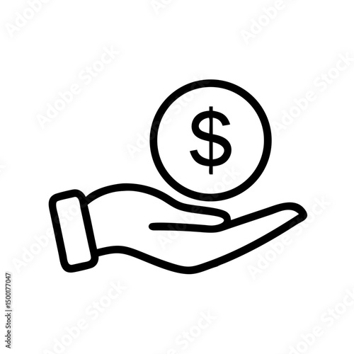 Hand Holding Coin Outline Icons