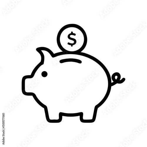 Savings Growth Outline Icons, Piggy Bank Investment Finance Security