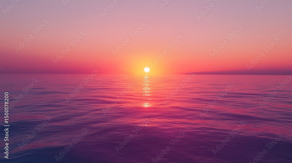 Fototapeta premium Beautiful sunset over the ocean with a pink and orange sky. The water is calm