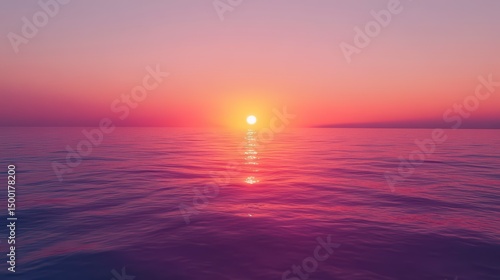 Beautiful sunset over the ocean with a pink and orange sky. The water is calm