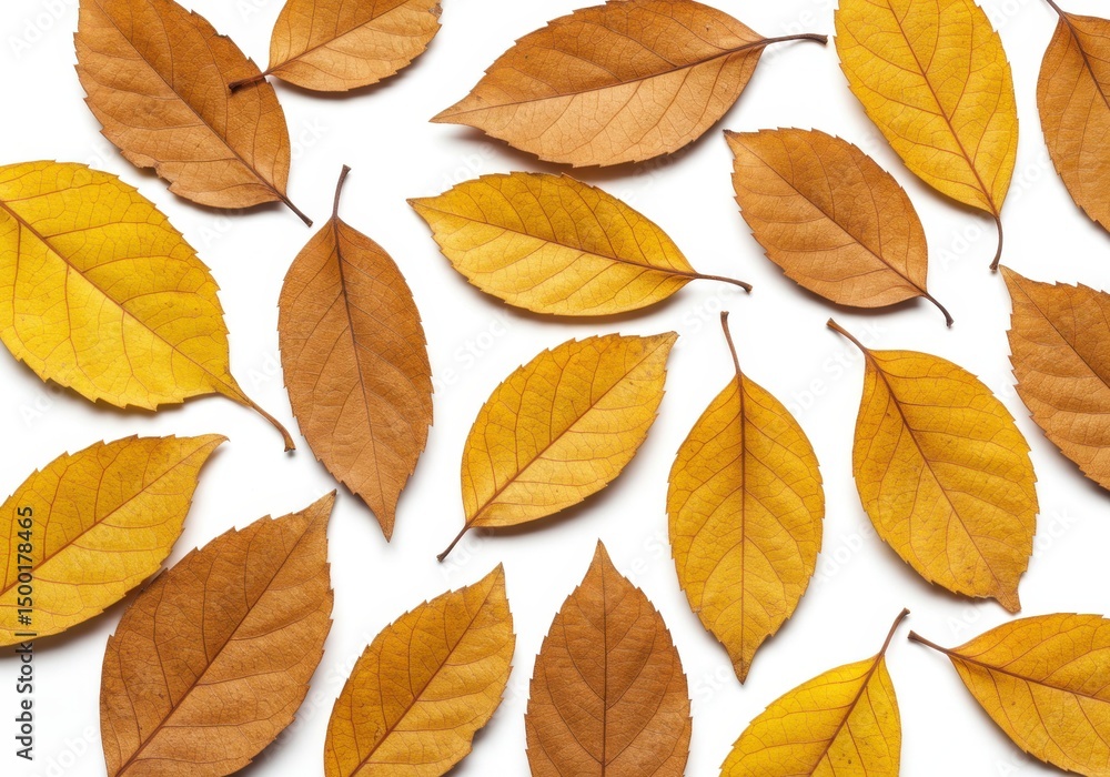 Fototapeta premium Autumn leaves collection flat lay on white background