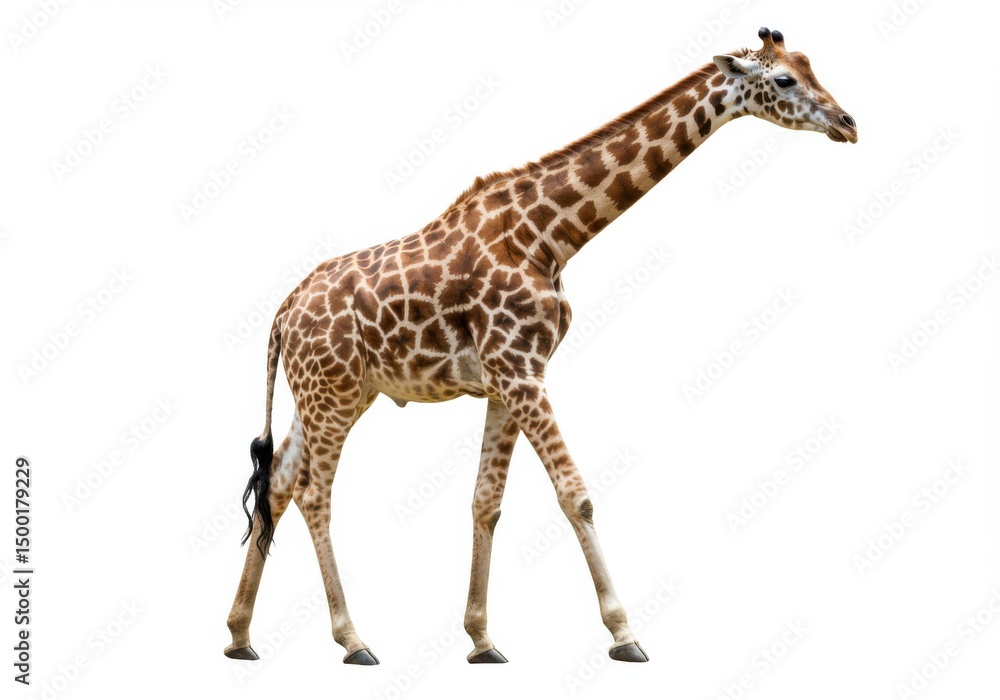 Fototapeta premium Giraffe walking isolated on white background