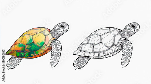 Coloring page with two cute turtle