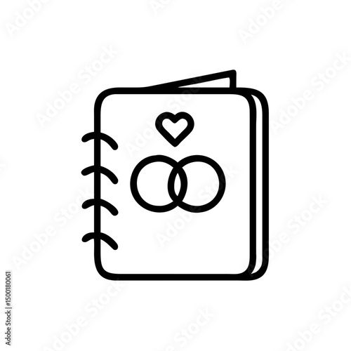 Wedding vows book with interlocking rings and heart symbol  