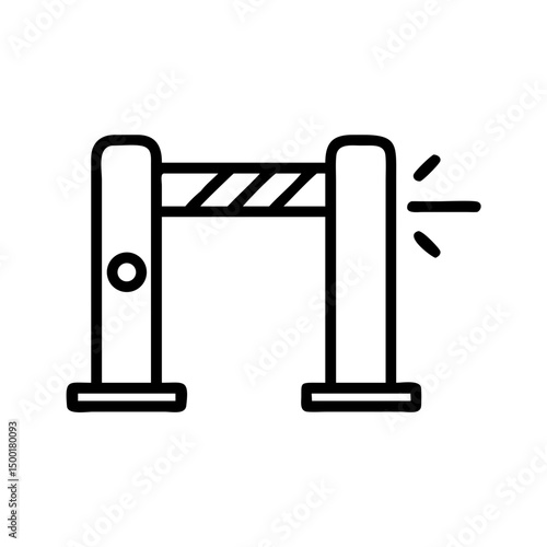 Security gate with barrier and warning light in simple line design  