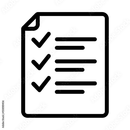 Simple Black and White Checklist Document Icon with Checkmarks