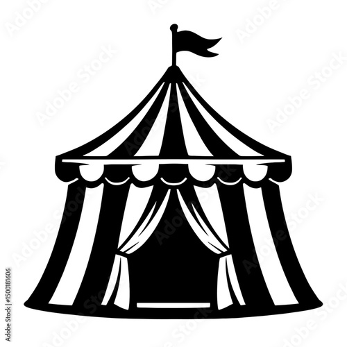 Simple Black and White Circus Tent Silhouette Icon