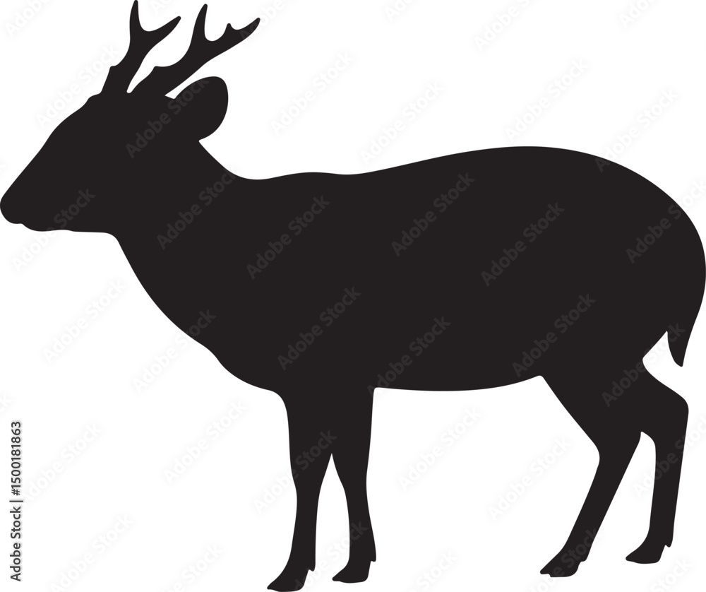 Fototapeta premium Black Muntjac vector silhouette on white background