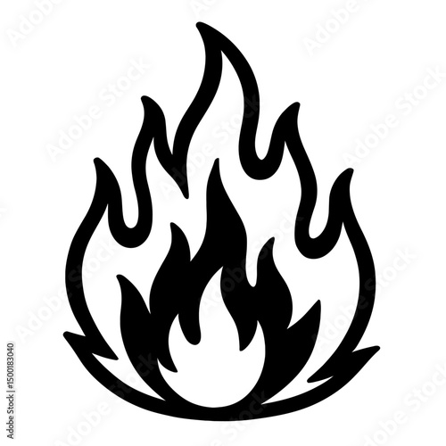 Simple Fire Flame Outline Icon for Heat and Danger