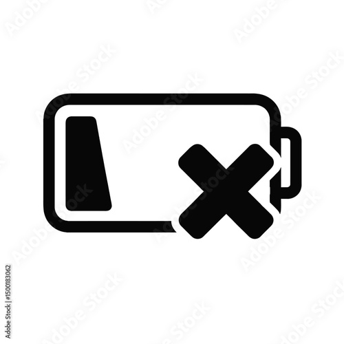 Empty or Faulty Battery Outline Icon with Cross Symbol