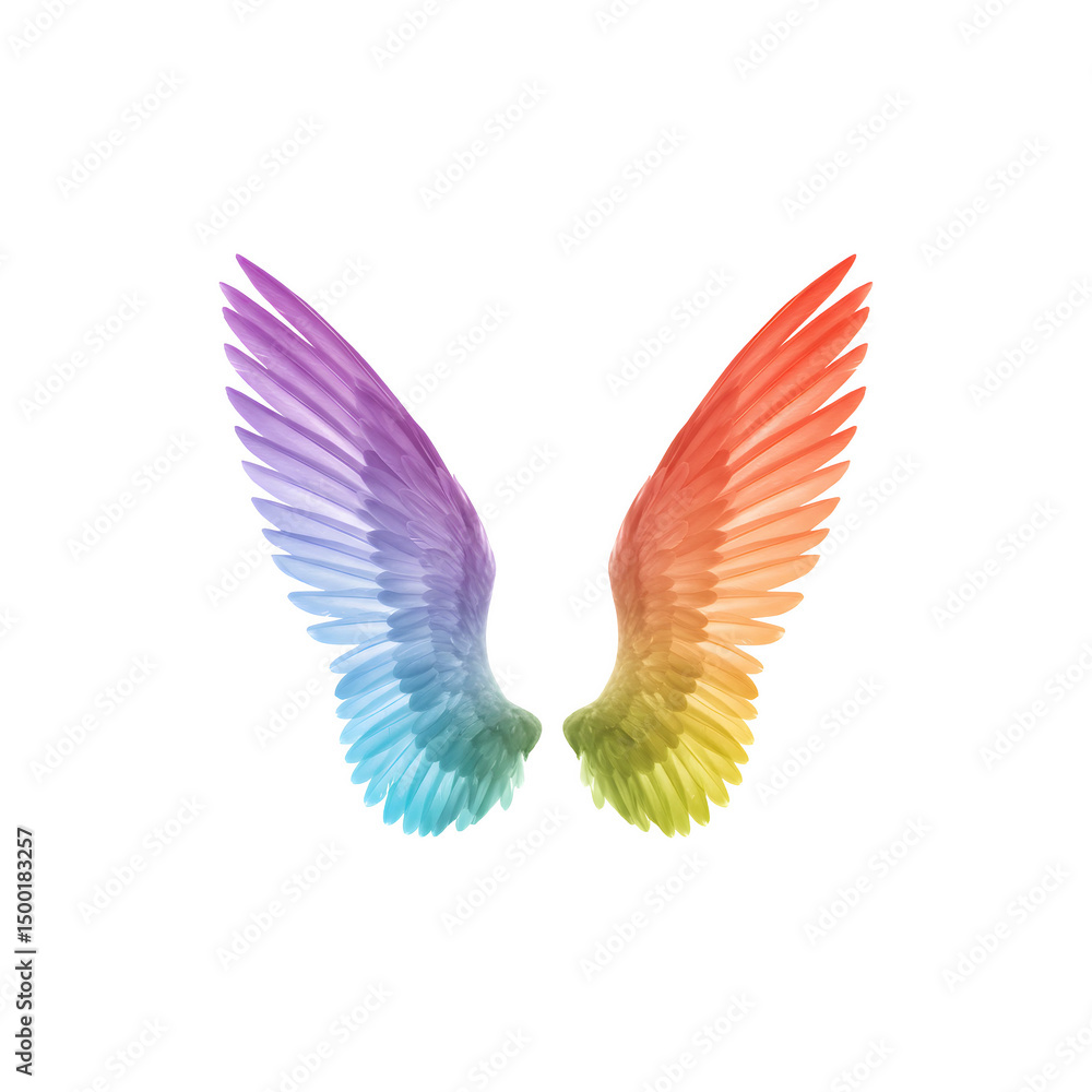 Obraz premium Rainbow feathered angel wings – fantasy, creativity, or pride-themed digital illustration