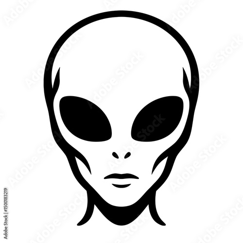 Simple Black Outline Alien Face Icon
