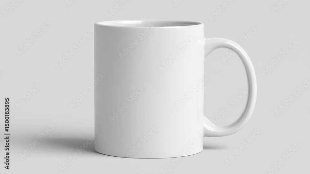 Pristine white ceramic mug positioned against neutral gray surface, highlighting minimalist design and clean visual simplicity of everyday drinkware Pristine white ceramic mug positioned against neutral gray surface, highlighting minimalist design and clean visual simplicity of everyday drinkware