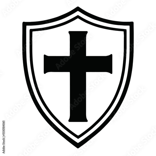 Knights Templar Shield with Cross Outline Icon