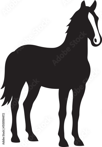 Horse silhouette standing black design, Black horse facing forward pose