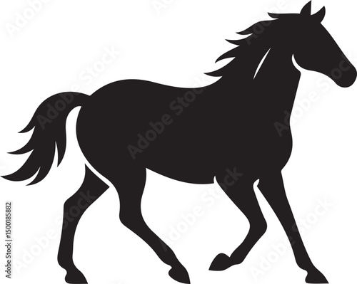 Running horse silhouette animal motion, Black and white galloping horse art