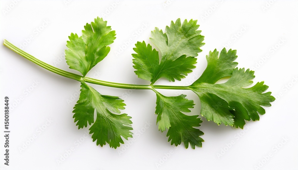 Fototapeta premium top view of coriander leaf isolated against a white backdrop flat lay