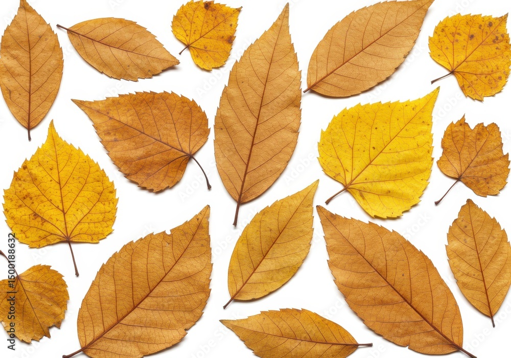 Fototapeta premium Collection of dried autumn leaves isolated on white background