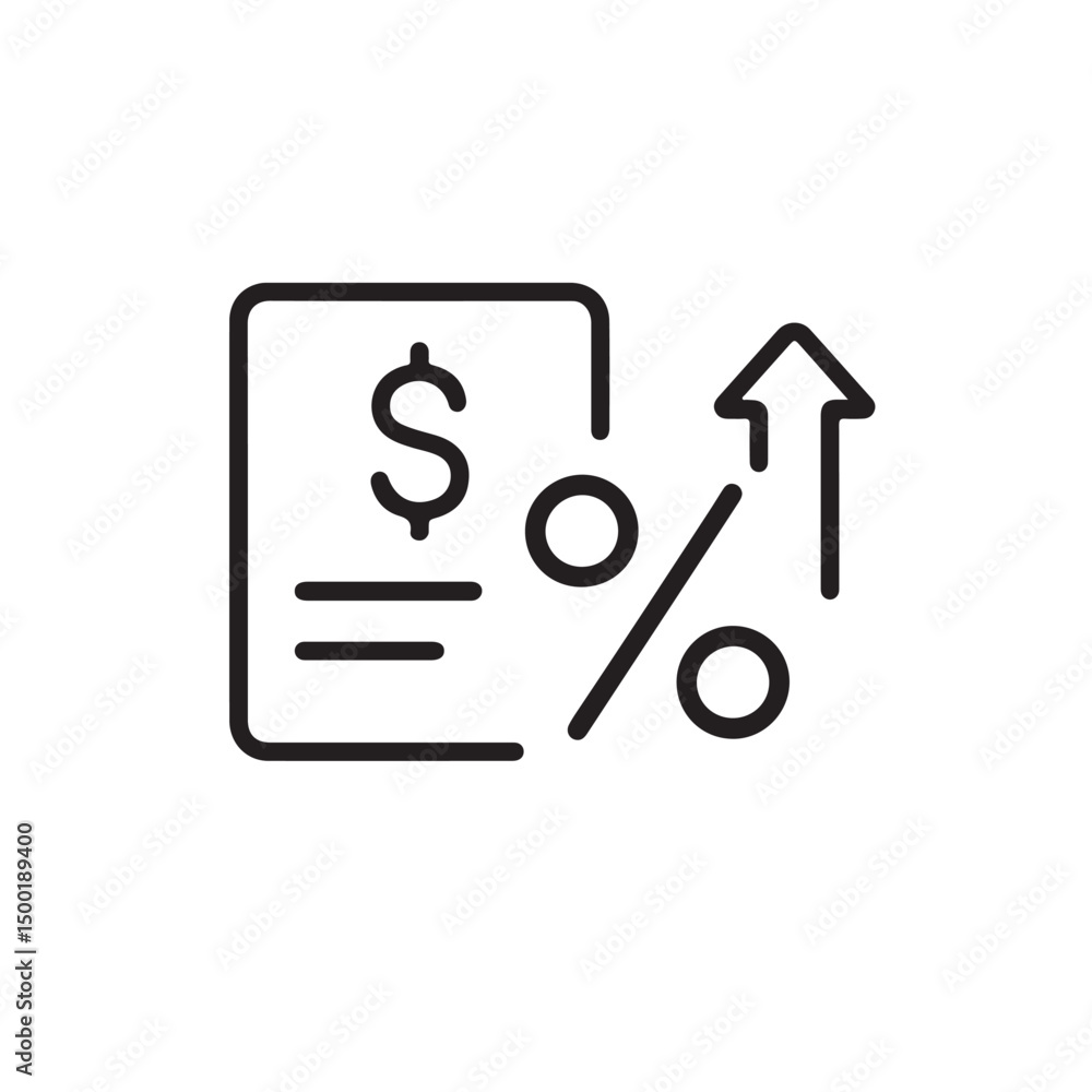 Financial growth icon with dollar sign and upward arrow on document. Financial growth icon with dollar sign and upward arrow on document.