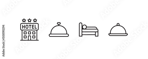 Hotel and hospitality icons: hotel, bell, bed, service bell symbols.