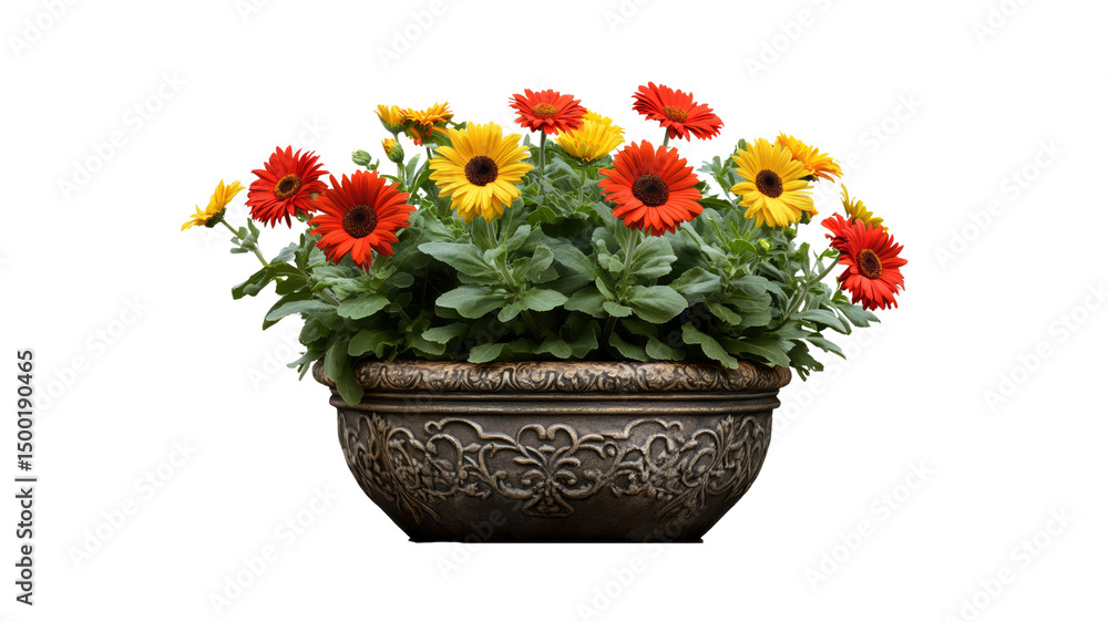 Obraz premium Vibrant Gerbera Daisies in Ornate Planter Pot
