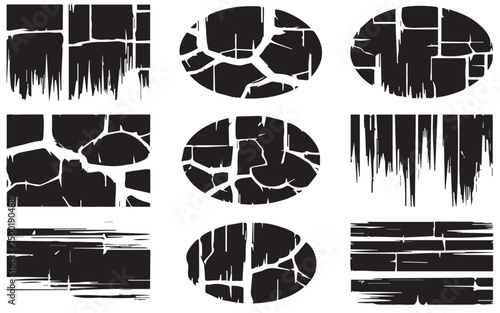 Abstract black and white cracked texture patterns set