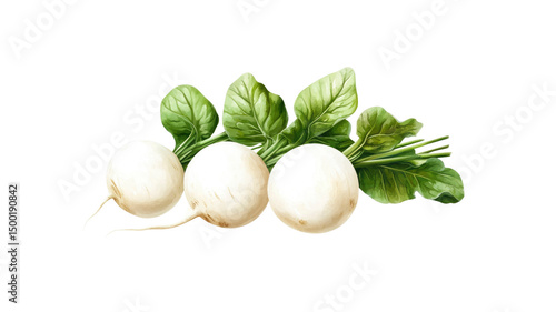 Fresh White Radishes with Green Tops - Vibrant Illustration