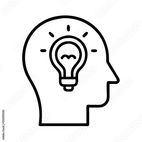 Idea generation process concept showing light bulb inside head for creative thinking and innovation on transparent background
