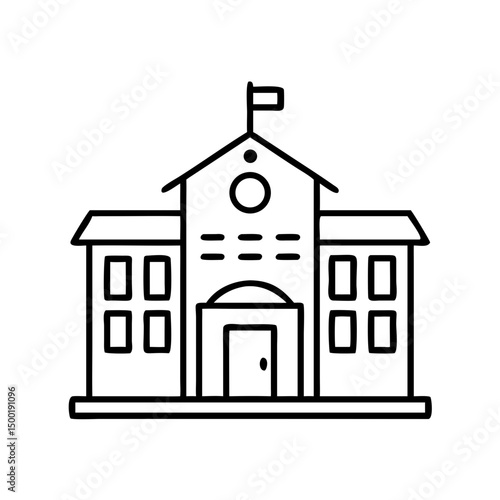 School building outline vector illustration for education design and architectural drawing and learning icon on transparent background
