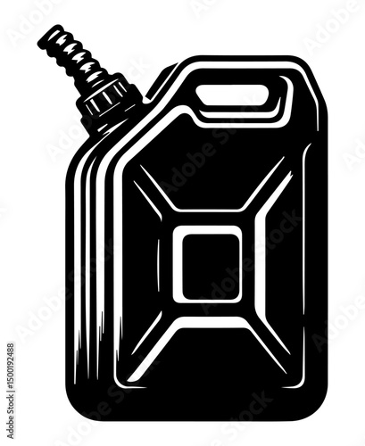 Black and white silhouette of a canister for gasoline and other fuels on a white insulated background. Vector graphics. EPS.
