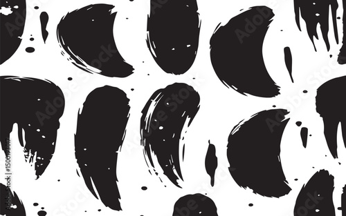 Abstract black ink brush strokes seamless pattern background