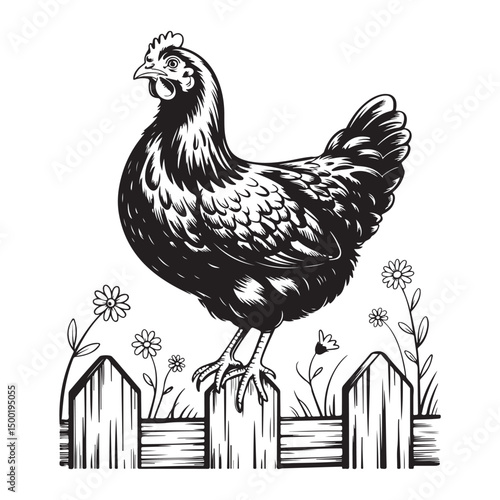 rooster vector on the fence