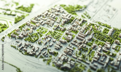 Urban planning and city zoning in detailed technical blueprint. AI generated illustration.