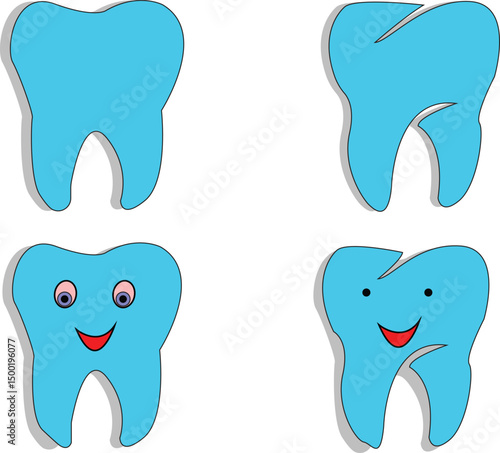 Cartoon Tooth Vector Icons – Happy and Healthy Teeth Characters for Dental Care, Pediatric, and Oral Hygiene Designs
