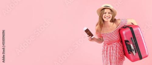 Female tourist with luggage...