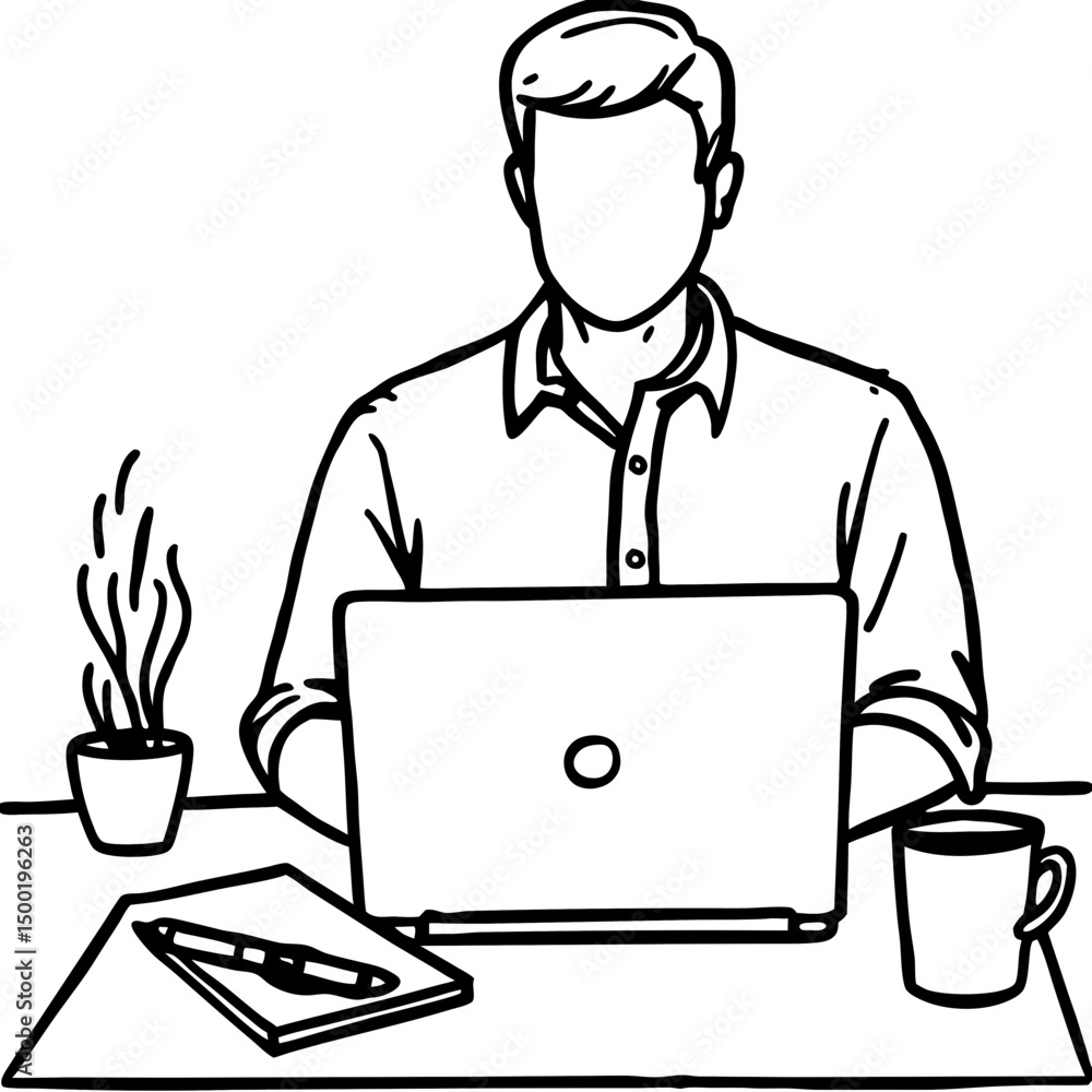 Generated AI Modern Workplace Illustration - Remote Worker Using Laptop Generated AI Modern Workplace Illustration - Remote Worker Using Laptop