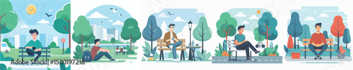 Vector of a man sitting in the park
