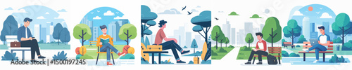 Vector of a man sitting in the park