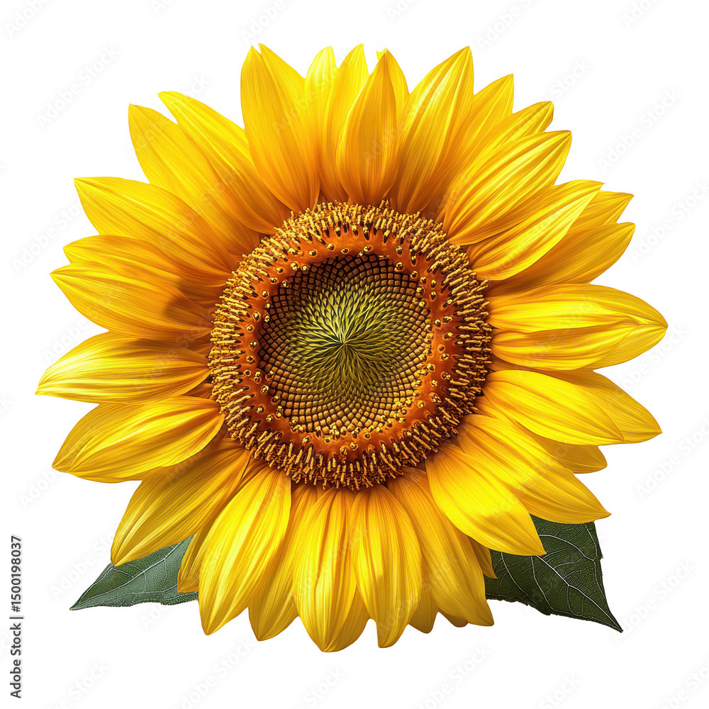 Fototapeta premium Sunflower blossom bright yellow petals floral background close up view on transparent background