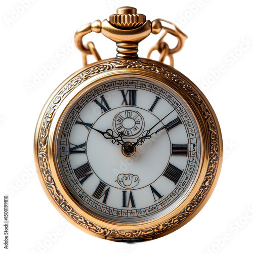 Vintage gold pocket watch time piece antique clockwork timepiece chronometer on transparent background