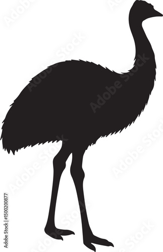 Emu side view vector silhouette on white background