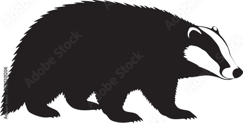 European Badger side view vector silhouette on white background