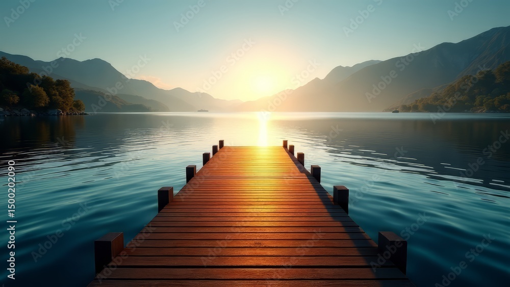Obraz premium dock on calm lake at sunrise