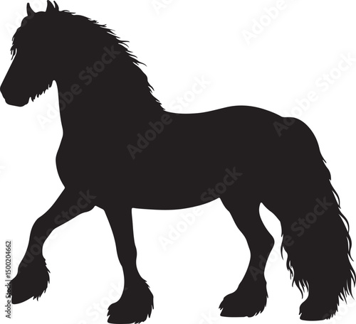 Friesian Horse side view vector silhouette on white background