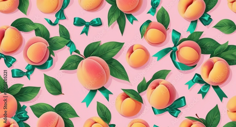 Sweet Peach Summer A Delightful Pattern of Juicy Peaches and Bows Sweet Peach Summer A Delightful Pattern of Juicy Peaches and Bows