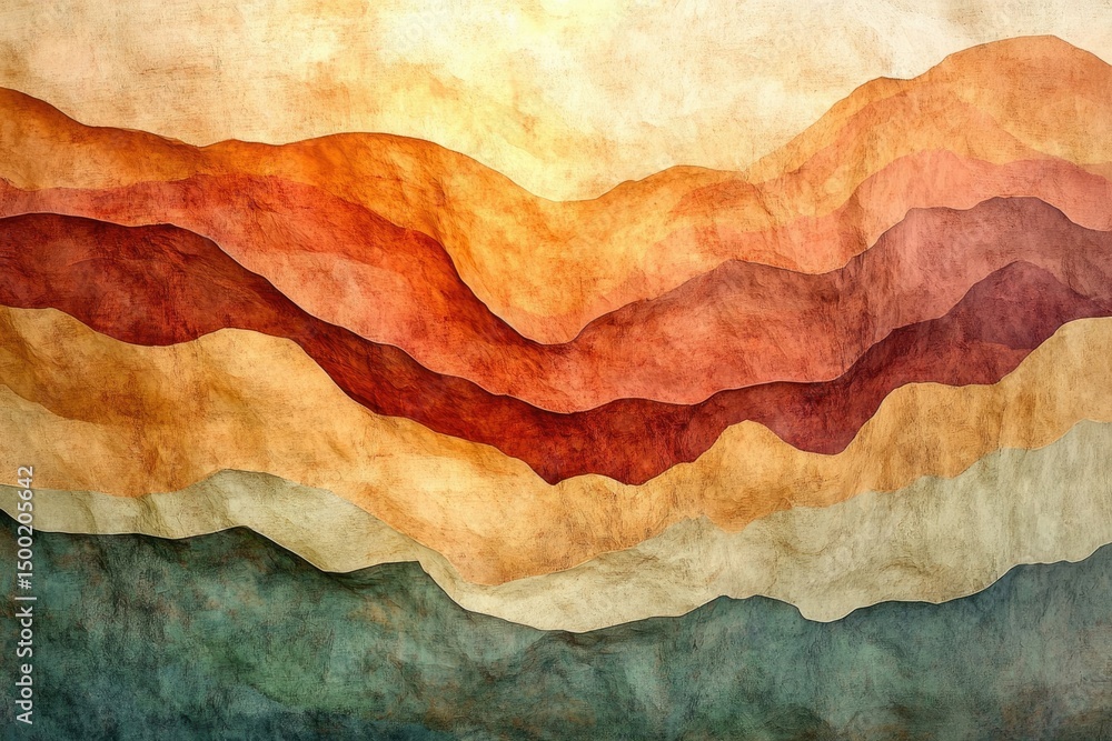 Abstract landscape of wavy mountain layers in warm earthy tones, evoking depth and texture. Abstract landscape of wavy mountain layers in warm earthy tones, evoking depth and texture.