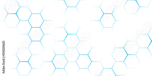 Abstract Hexagon white background, blue light and shadow. Abstract background design with white hexagon and blue light. Abstract. Hexagon. Blue.