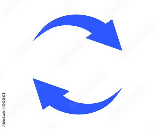 Two blue arrows rotating clockwise and counterclockwise icon. Rotating arrows creating a continuous circular motion, symbolizing concepts of refresh, update illustration on transparent backgrond. 